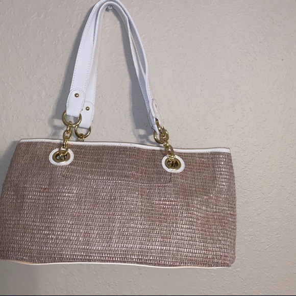 SOLD* Liz Claiborne LC Shoulder Tote Floral Straw bag  •White/Straw•New - Picture 2 of 8